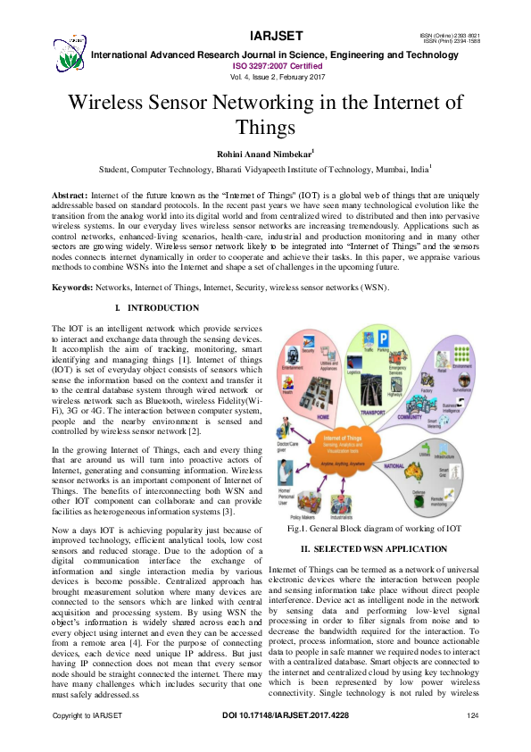 (PDF) Wireless Sensor Networking in the Internet of Things