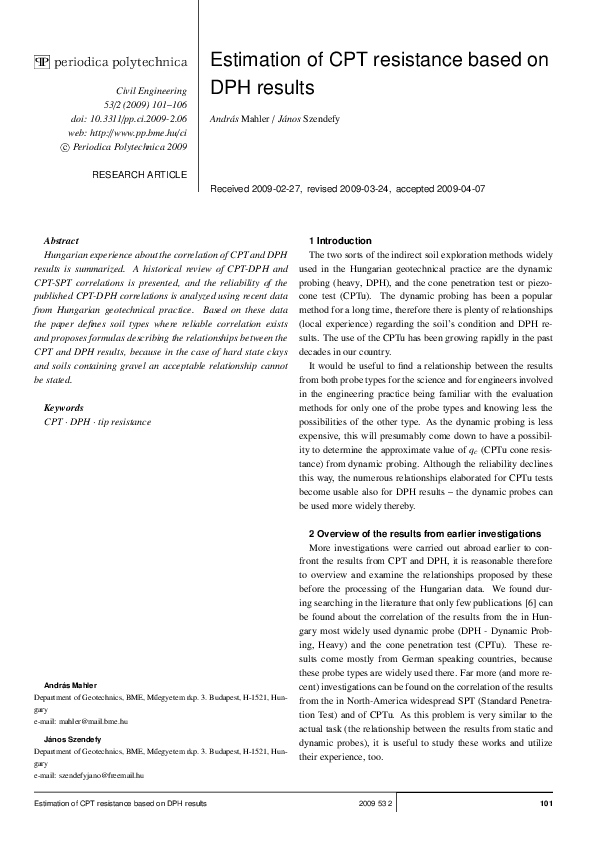 (PDF) Estimation of CPT resistance based on DPH results