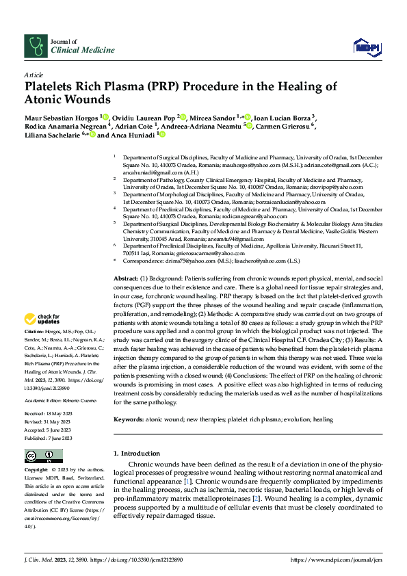 (PDF) Platelets Rich Plasma (PRP) Procedure in the Healing of Atonic Wounds