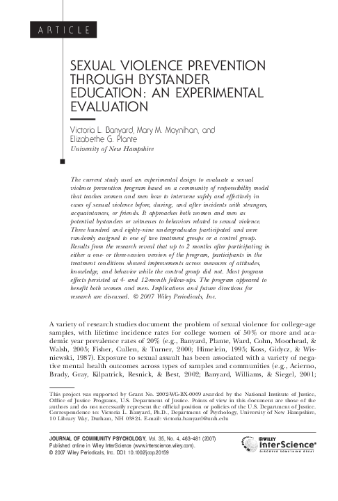 (PDF) Sexual violence prevention through bystander education: An ...