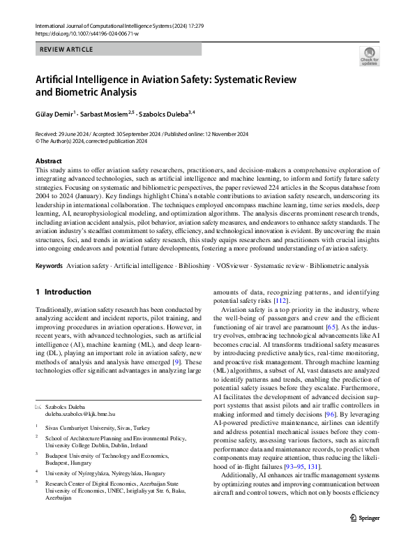 (PDF) Artificial Intelligence in Aviation Safety: Systematic Review and ...