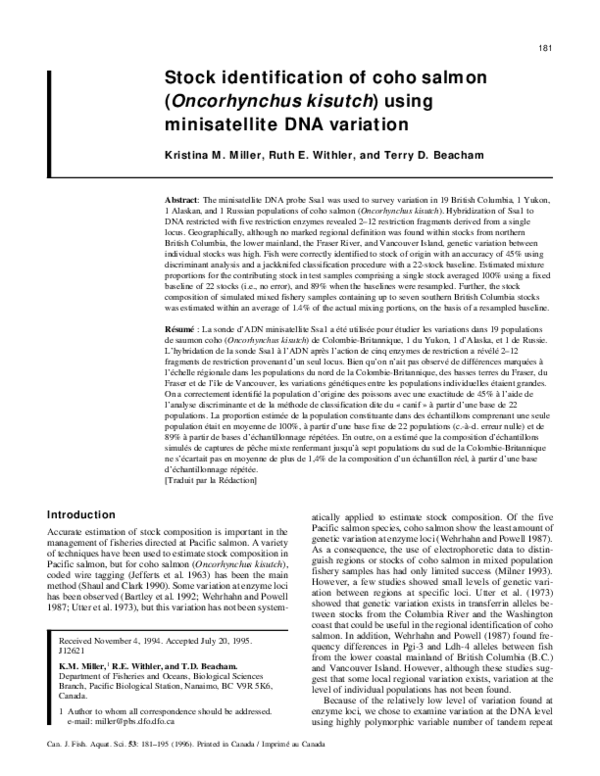 (PDF) Stock identification of coho salmon (Oncorhynchus kisutch) using ...