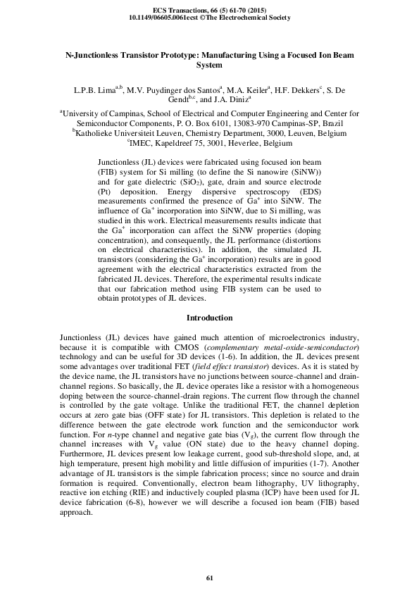(PDF) N-Junctionless Transistor Prototype: Manufacturing Using a ...