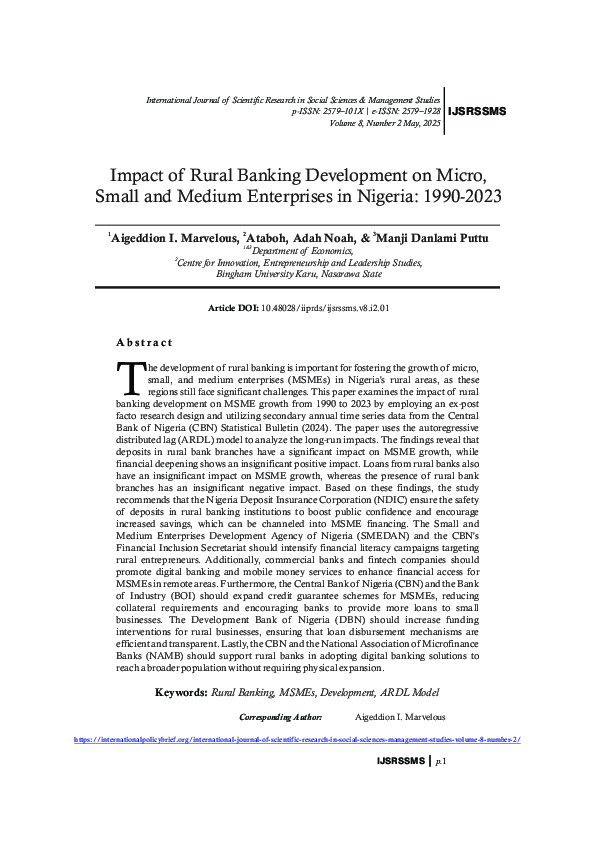 (PDF) Impact of Rural Banking Development on Micro, Small and Medium ...