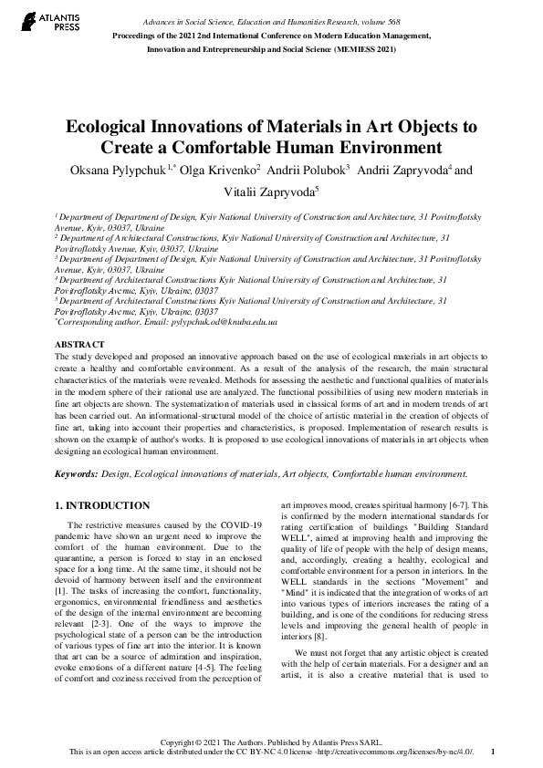 (PDF) Ecological Innovations of Materials in Art Objects to Create a ...
