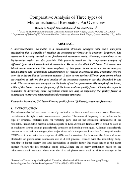 (PDF) Comparative Analysis of Three types of Micromechanical Resonator ...