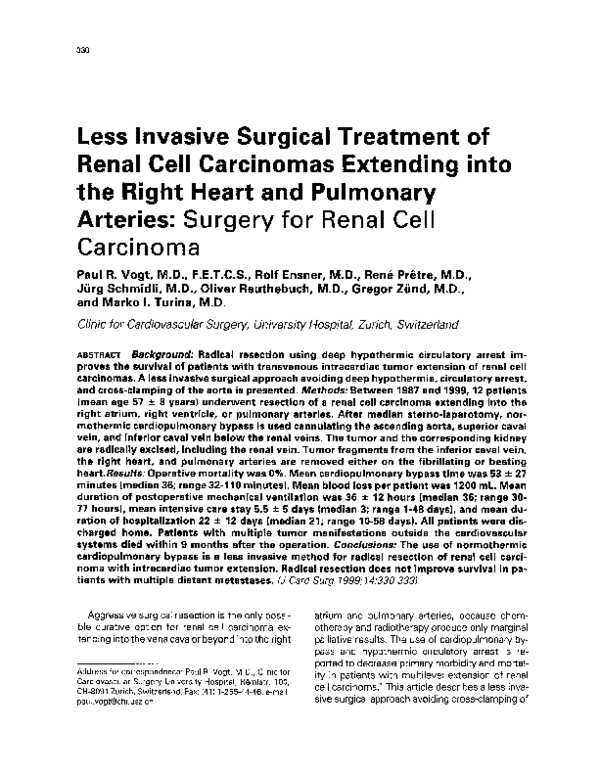 (PDF) Less Invasive Surgical Treatment of Renal Cell Carcinomas ...