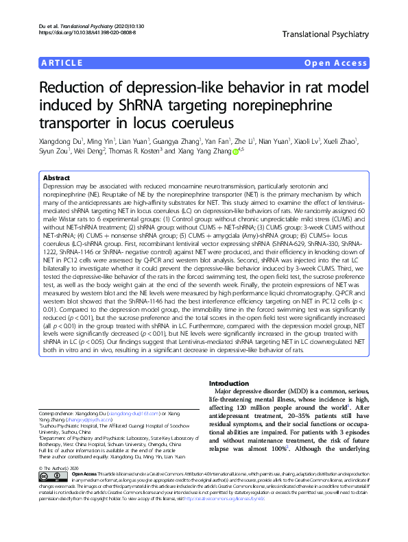 (PDF) Reduction of depression-like behavior in rat model induced by ...