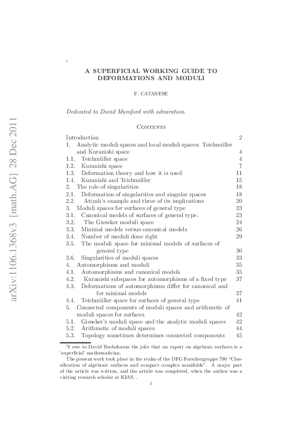 (PDF) A Superficial Working Guide to Deformations and Moduli