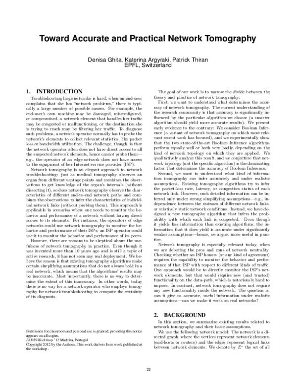 (PDF) Toward accurate and practical network tomography