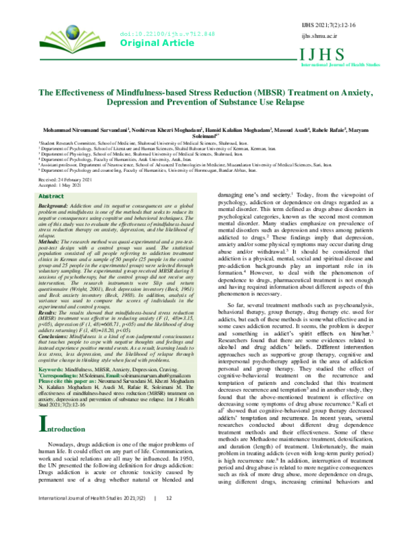 (PDF) The Effectiveness of Mindfulness-based Stress Reduction (MBSR ...