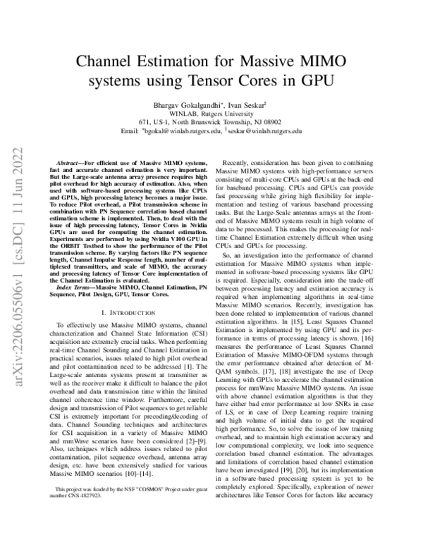 (PDF) Channel Estimation for Massive MIMO systems using Tensor Cores in GPU