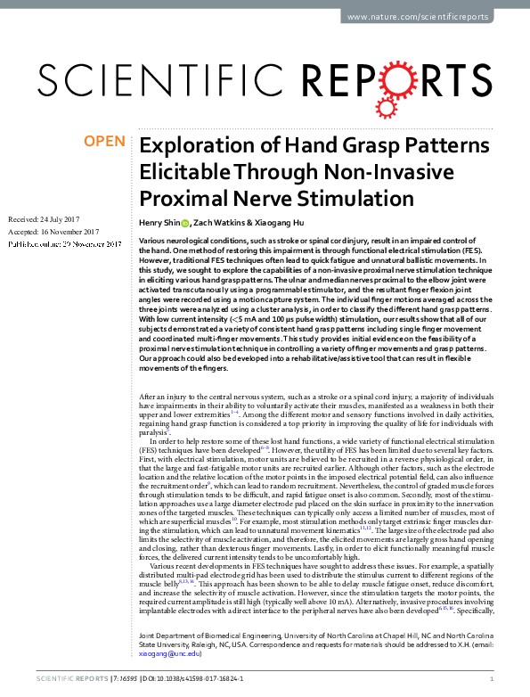 (PDF) Exploration of Hand Grasp Patterns Elicitable Through Non ...