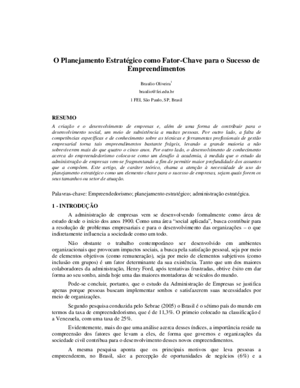(PDF) O Planejamento Estratégico como Fator-Chave para o Sucesso de ...