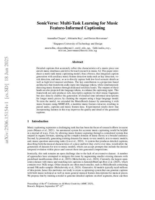 (PDF) SonicVerse: Multi-Task Learning for Music Feature-Informed Captioning