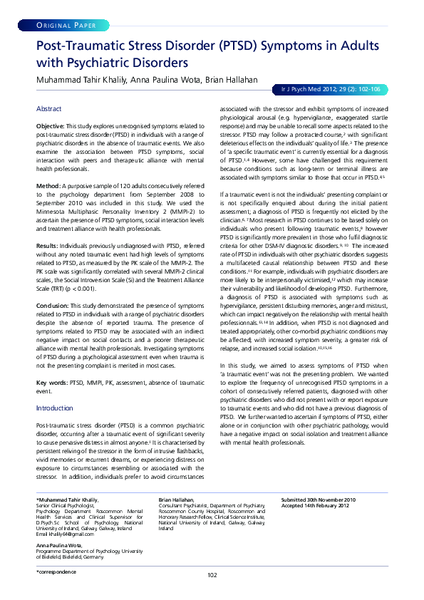 (PDF) Posttraumatic Stress Disorder (PTSD) Symptoms in PTSD Patientsʼ ...