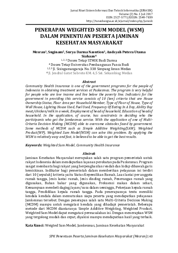 (PDF) Penerapan Weighted Sum Model (WSM) Dalam Penentuan Peserta ...