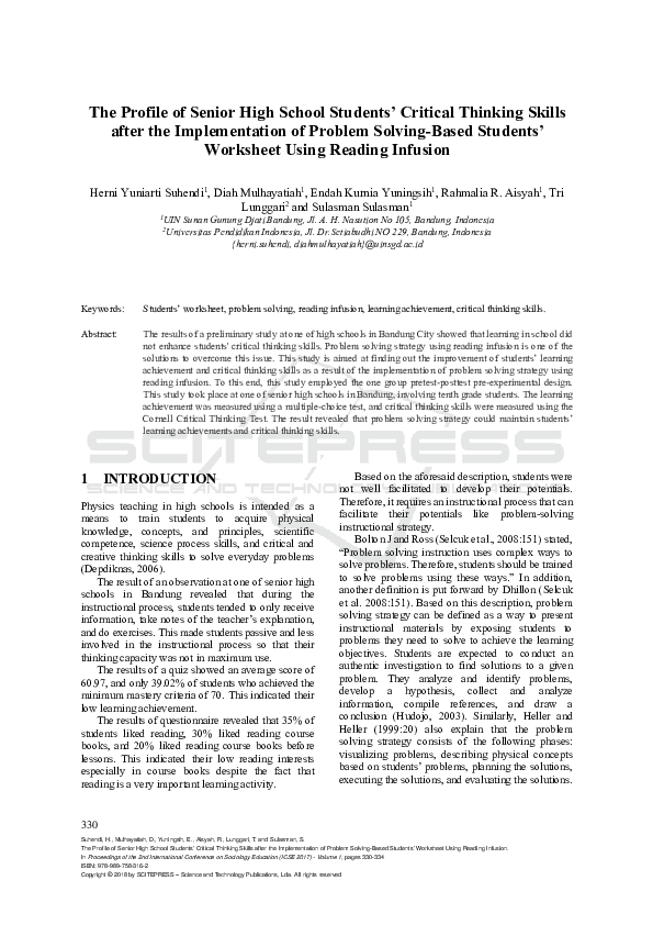 (PDF) The Profile of Senior High School Students’ Critical Thinking ...