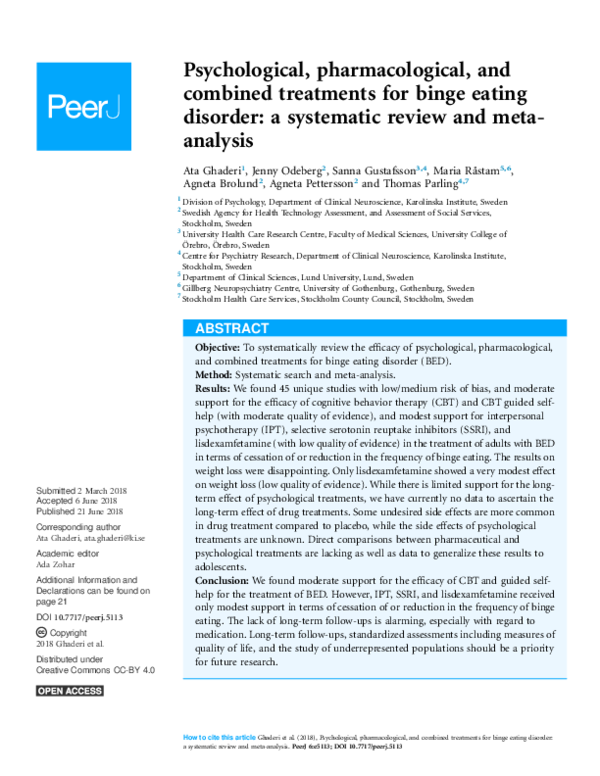 (PDF) Psychological, pharmacological, and combined treatments for binge ...