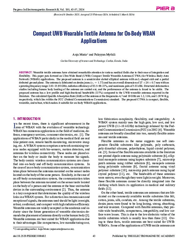 (PDF) Compact UWB Wearable Textile Antenna for On-body WBAN Applications