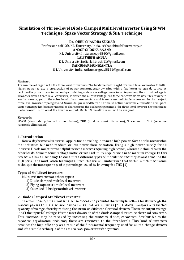(PDF) Simulation of Three-Level Diode Clamped Multilevel Inverter Using ...