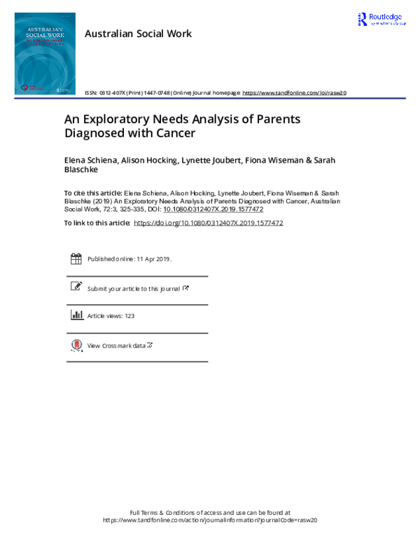 (PDF) An Exploratory Needs Analysis of Parents Diagnosed with Cancer