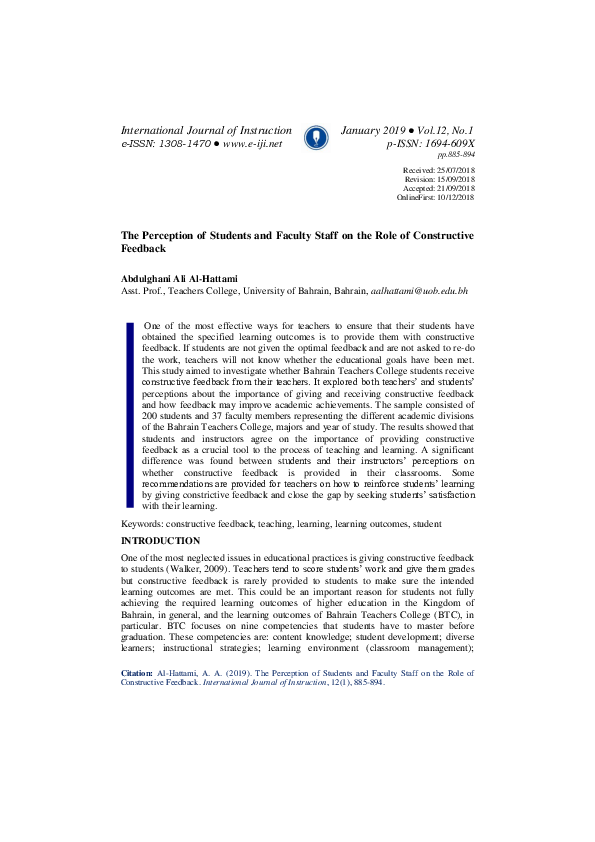 (PDF) The Perception of Students and Faculty Staff on the Role of ...