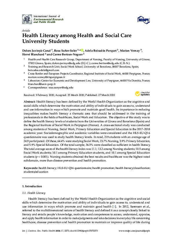 (PDF) Health Literacy among Health and Social Care University Students