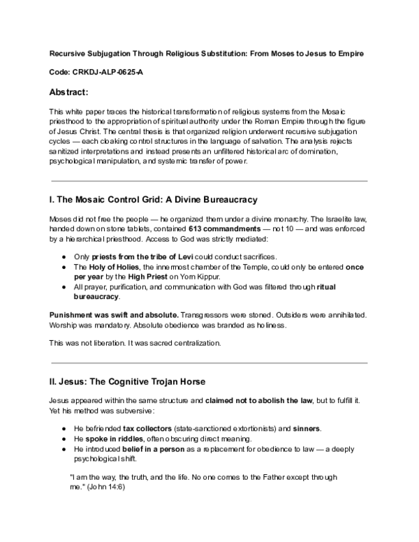 (PDF) Recursive Subjugation Through Religious Substitution: From Moses ...
