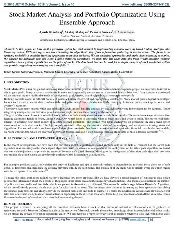 (PDF) Stock Market Analysis and Portfolio Optimization Using Ensemble ...