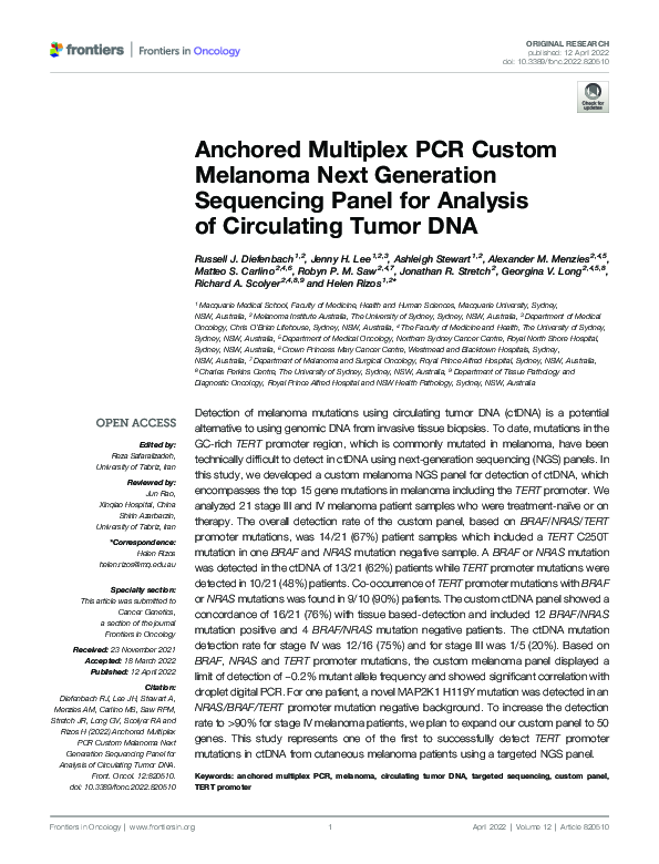 (PDF) Anchored Multiplex PCR Custom Melanoma Next Generation Sequencing ...