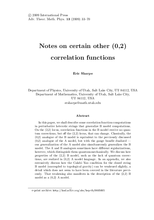 (PDF) Notes on certain other (0,2) correlation functions