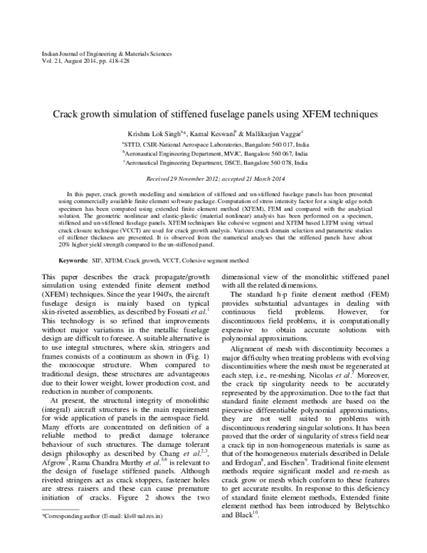 (PDF) Crack growth simulation of stiffened fuselage panels using XFEM ...