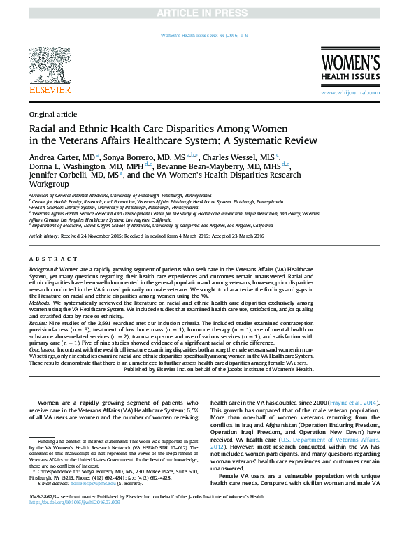 (PDF) Racial and Ethnic Health Care Disparities Among Women in the ...