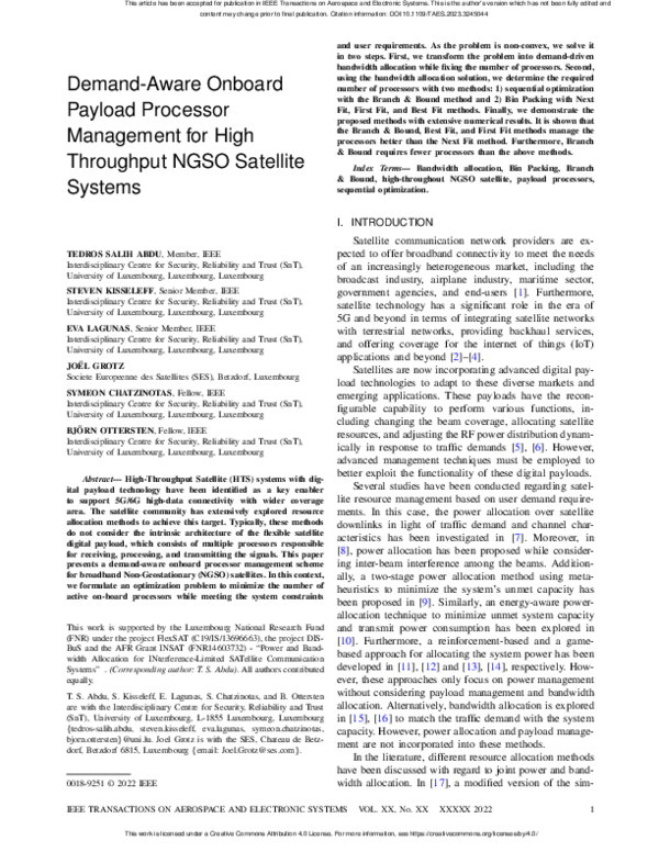 (PDF) Demand-Aware Onboard Payload Processor Management for High ...