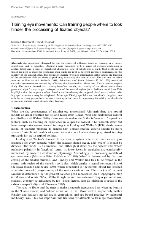 (PDF) Training eye movements: Can training people where to look hinder ...