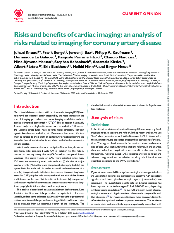 (PDF) Risks and benefits of cardiac imaging: an analysis of risks ...