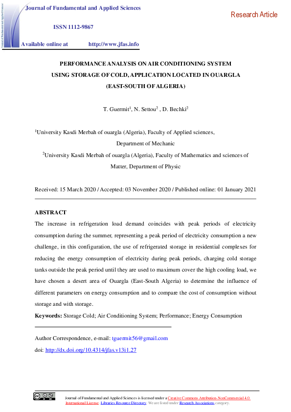 (PDF) Performance analysis on air conditioning system using storage of ...