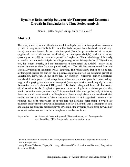 (PDF) Dynamic Relationship between Air Transport and Economic Growth in ...