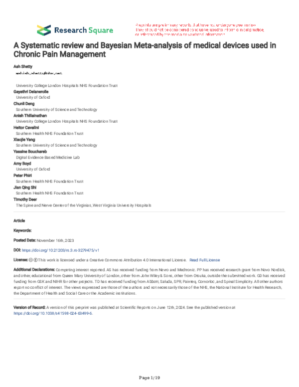 (PDF) A Systematic Review and Bayesian Meta-Analysis of Medical Devices ...