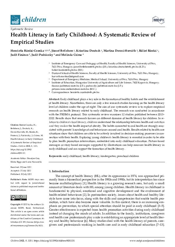 (PDF) Health Literacy in Early Childhood: A Systematic Review of ...