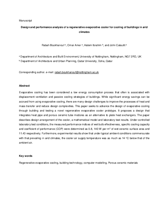 (PDF) Design and performance analysis of a regenerative evaporative ...