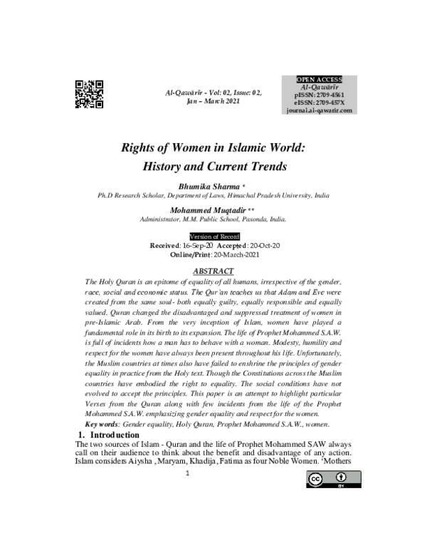 (PDF) Rights of Women in Islamic World: History and Current Trends
