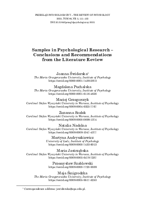 (PDF) Samples in Psychological Research – Conclusions and ...