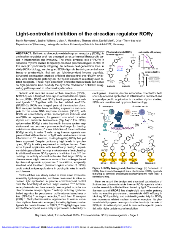 (PDF) Light-controlled inhibition of the circadian regulator RORγ