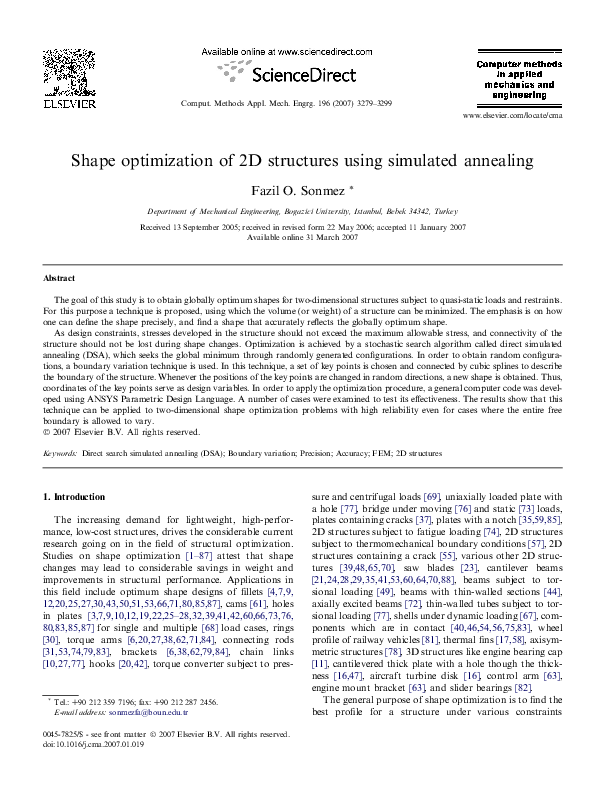 (PDF) Shape optimization of 2D structures using simulated annealing