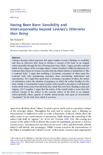 (PDF) Having Been Born: Sensibility and Intercorporeality beyond ...