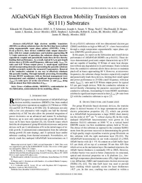 (PDF) AlGaN/GaN high electron mobility transistors on Si(111) substrates