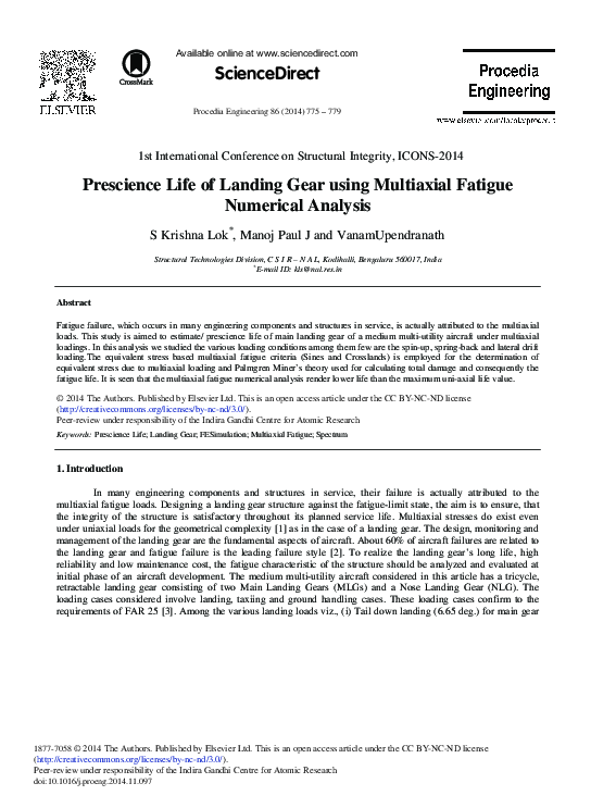 (PDF) Prescience Life of Landing Gear Using Multiaxial Fatigue ...