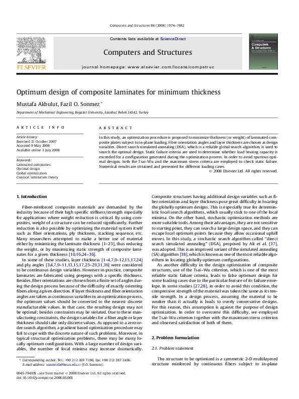 (PDF) Optimum design of composite laminates for minimum thickness